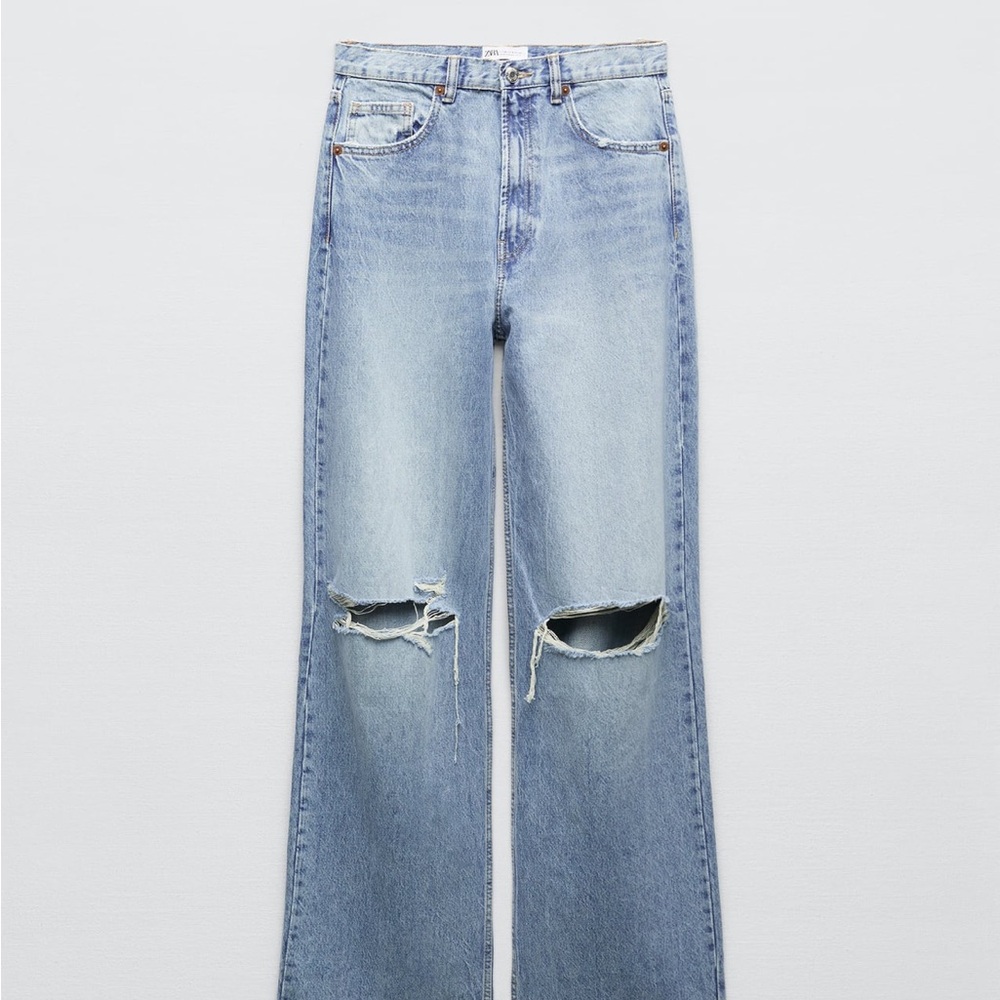 Zara high rise ripped wide leg jeans